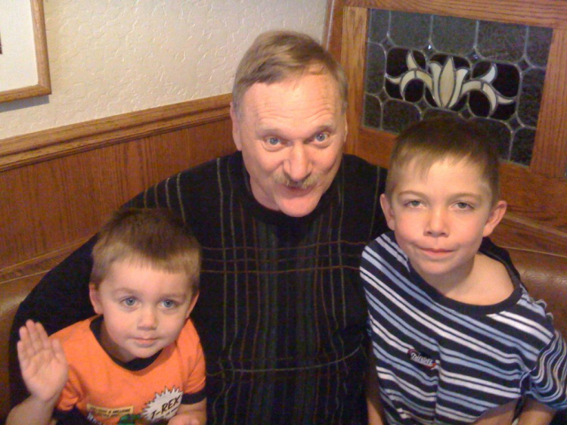 Grandson Wade, Laren, and grandson Wyatt. Laren with his 2 young grandsons by his sides.