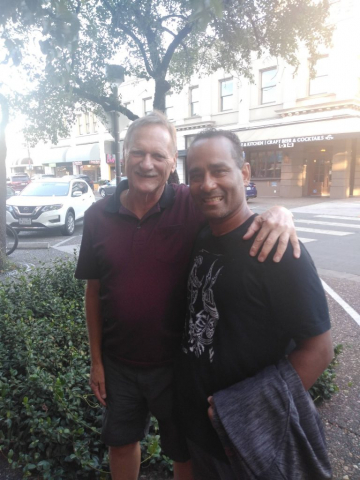 Outside with his oldest son Andrew. Laren with Andrew.